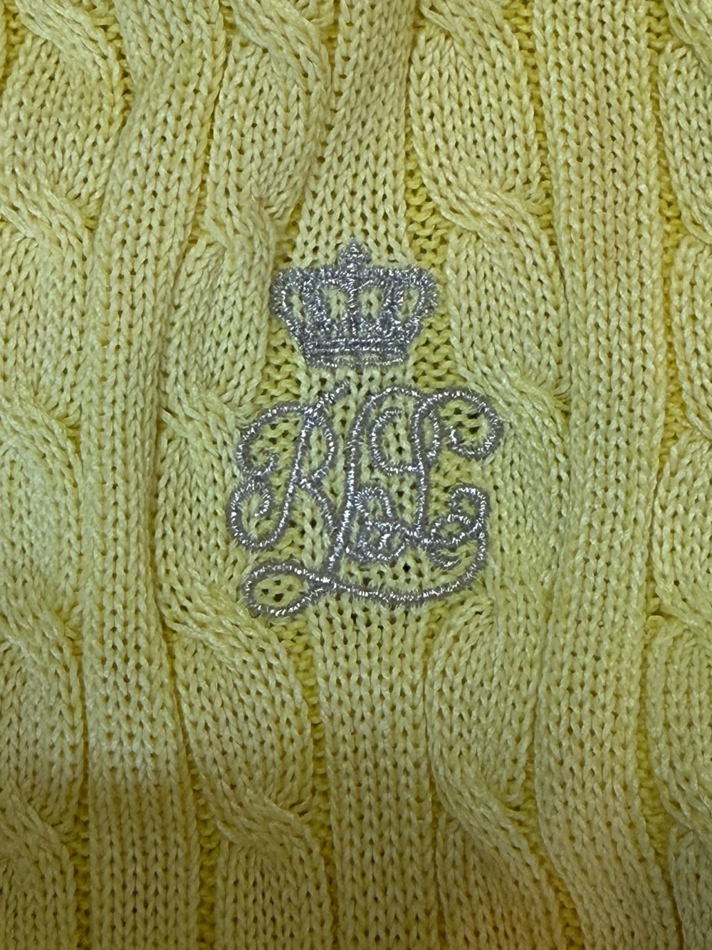 Lauren Ralph Lauren Yellow Cable Knit Full Zip Sweater Cardigan Crest Women M - Picture 9 of 11
